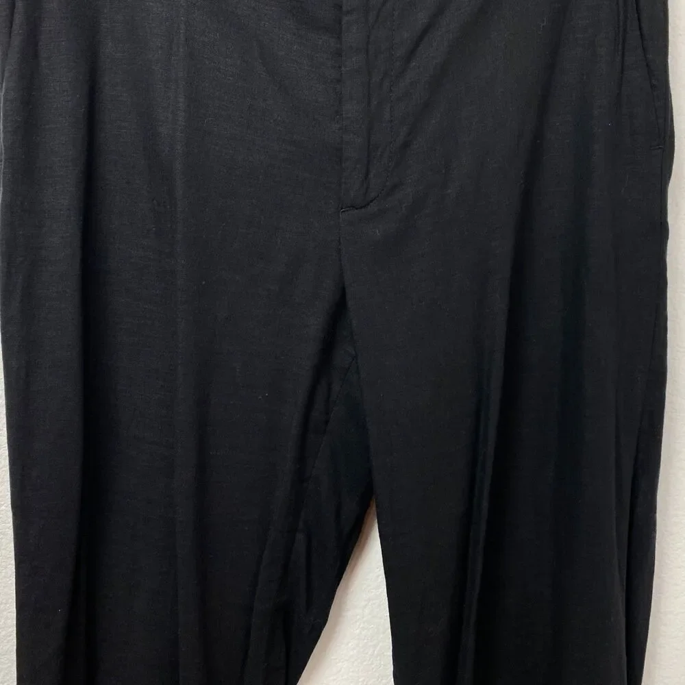 Vtg Banana Republic Black Linen Rayon Pants Sz 4 Pockets Flared Legs Belt Loops